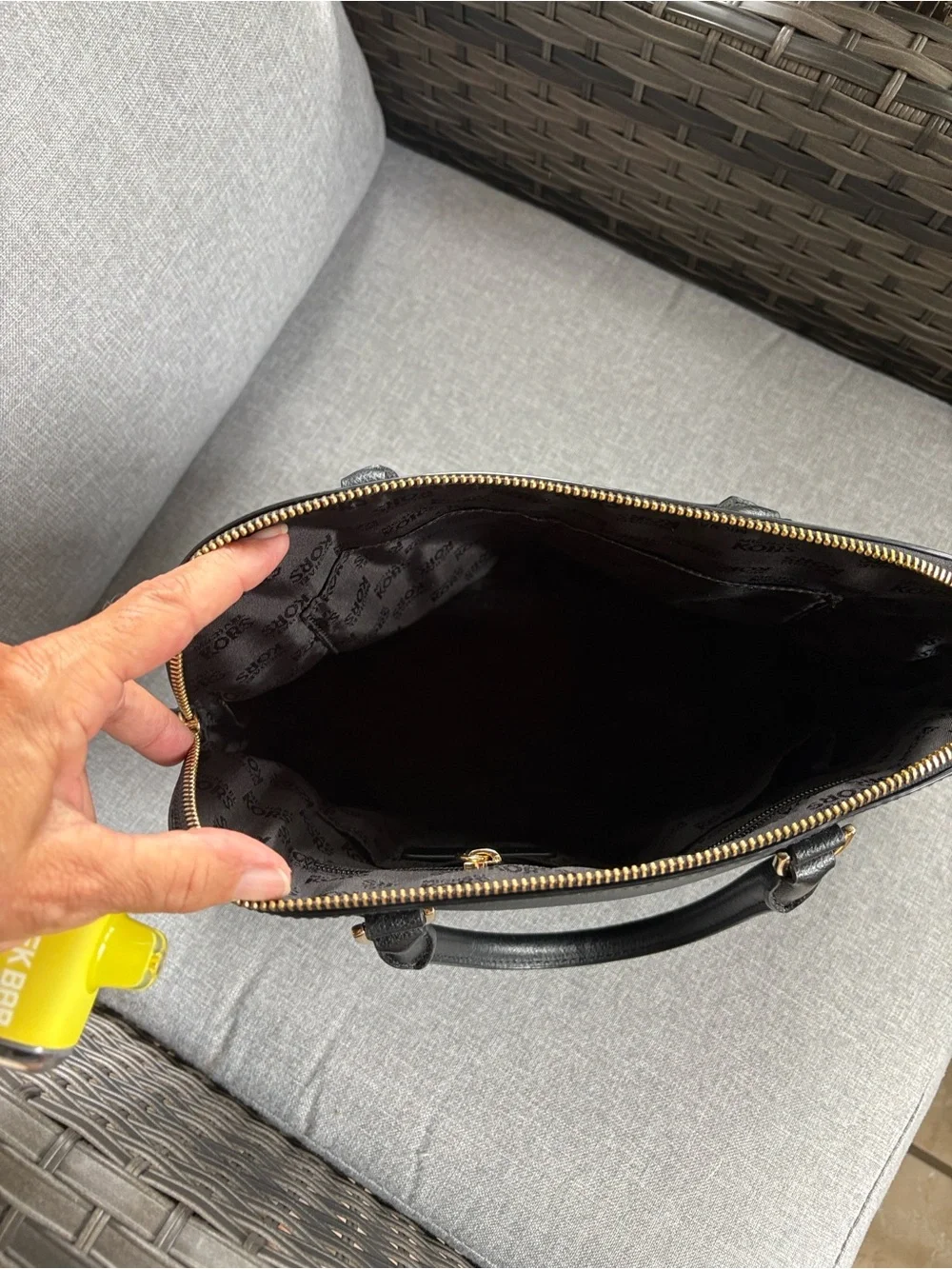 Michael Kors Black Leather Dome Satchel with Gold Hardware
